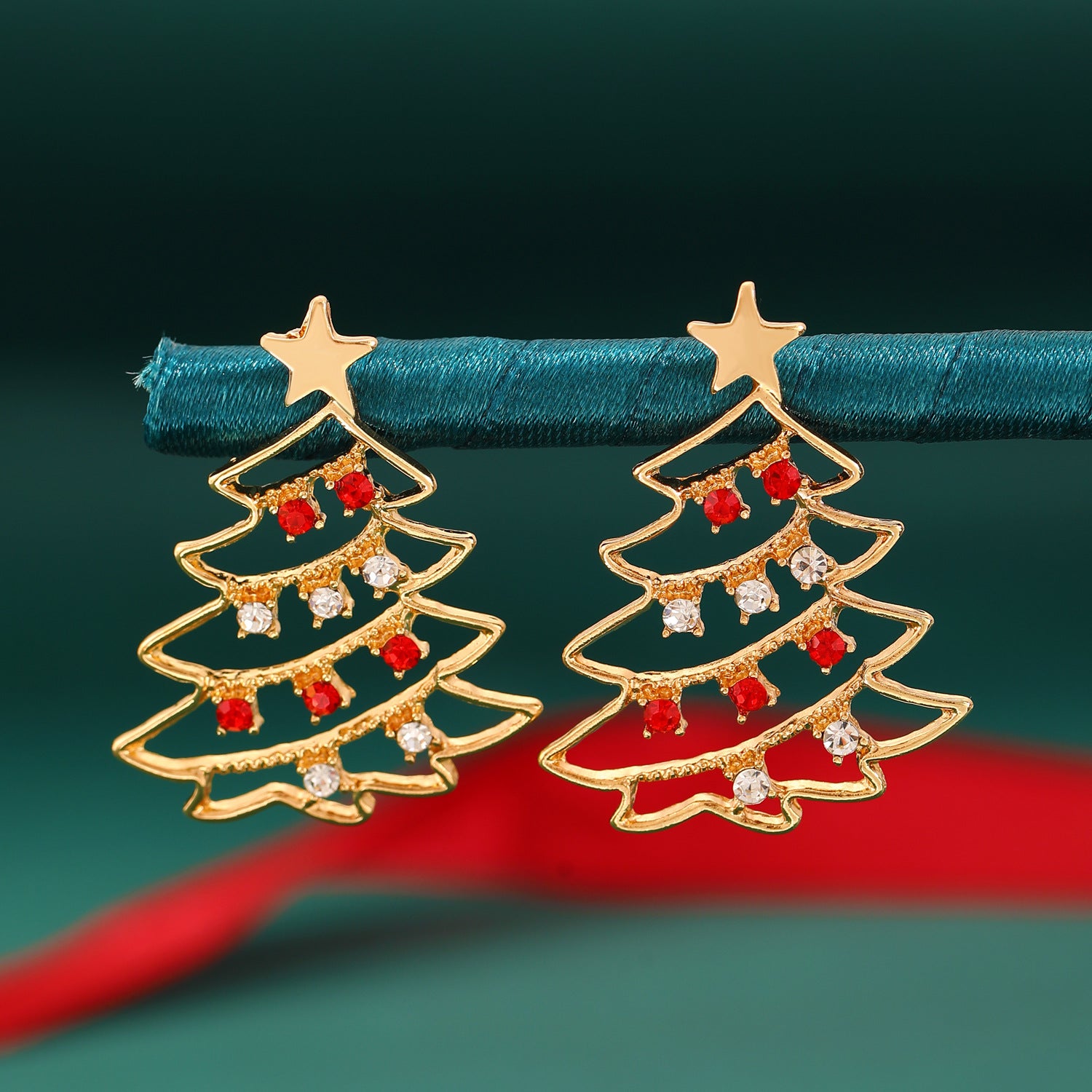 Festive Christmas Tree Zircon Earrings.