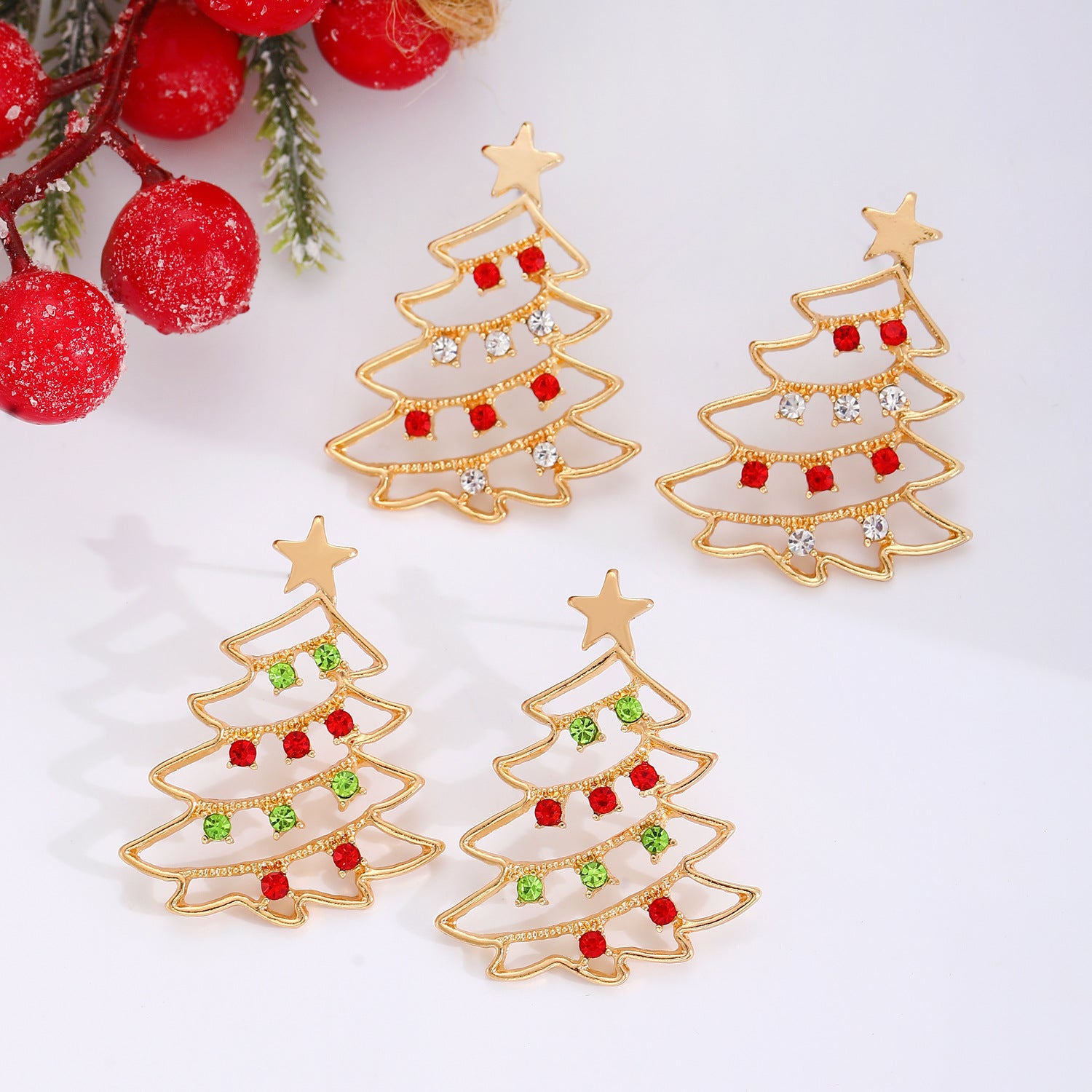 Festive Christmas Tree Zircon Earrings.