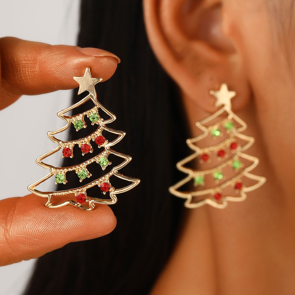 Festive Christmas Tree Zircon Earrings.
