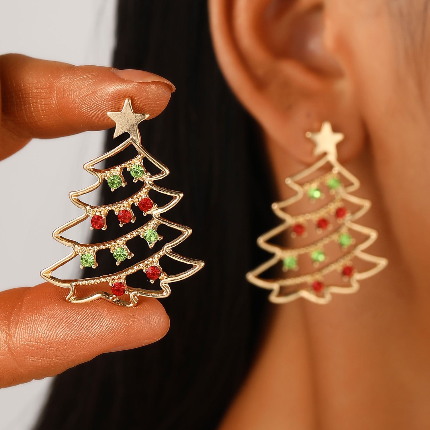 Festive Christmas Tree Zircon Earrings.