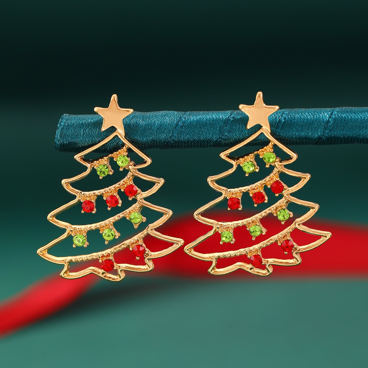 Festive Christmas Tree Zircon Earrings.