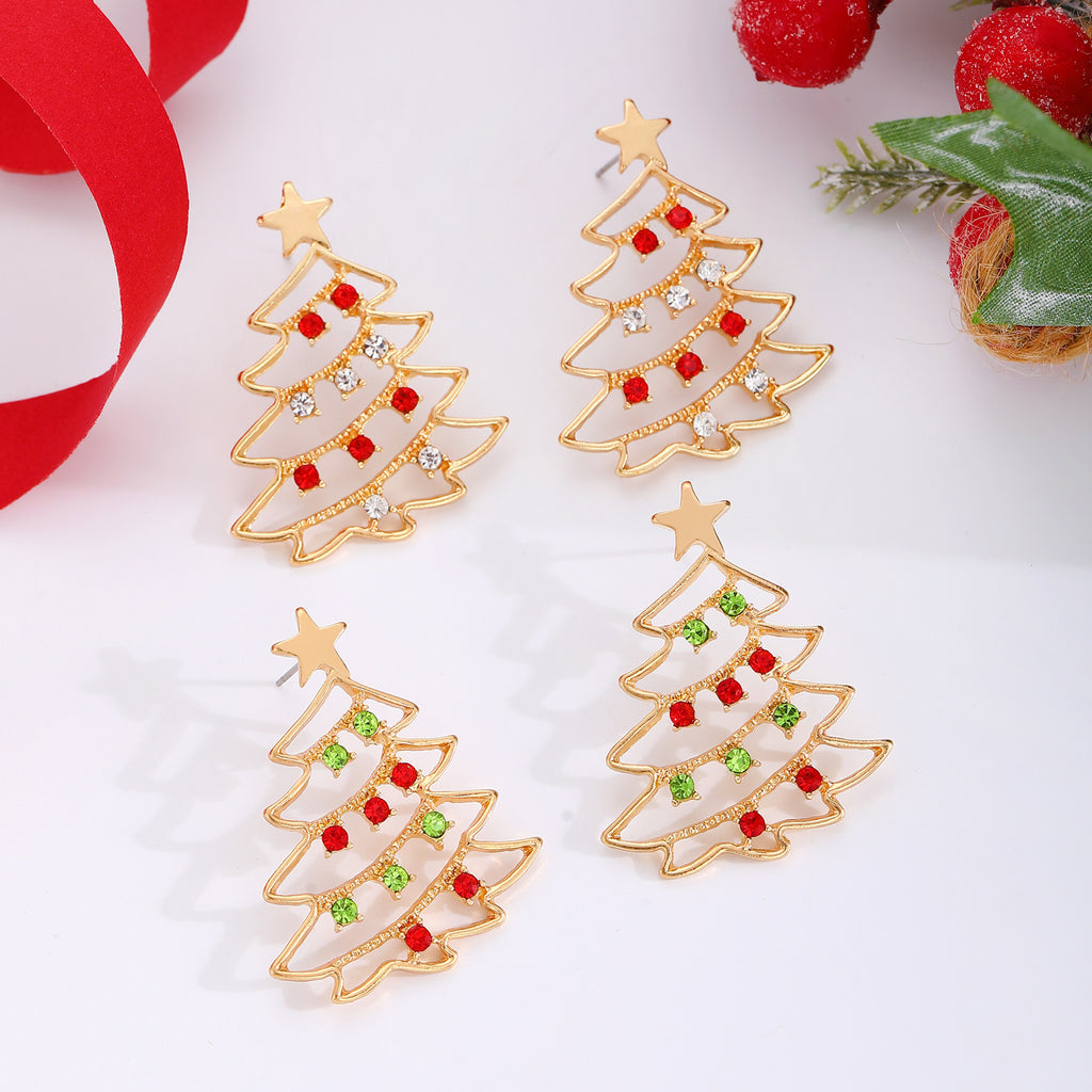 Festive Christmas Tree Zircon Earrings.
